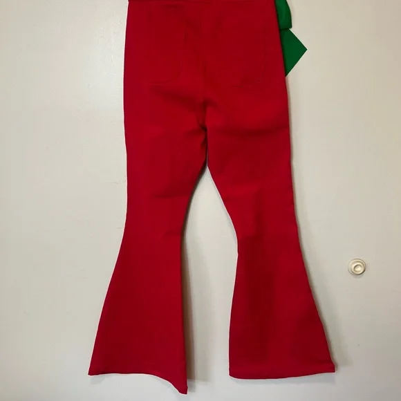 Judith March Red Flare Pants with Green Side Bow. Medium. NWOT - Picture 6 of 9